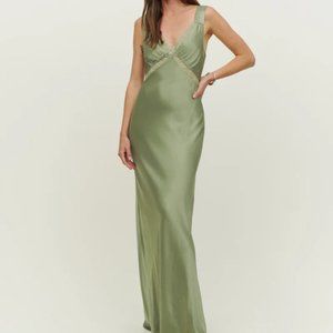 Reformation Green (Artichoke) Chania Silk Dress Size XL